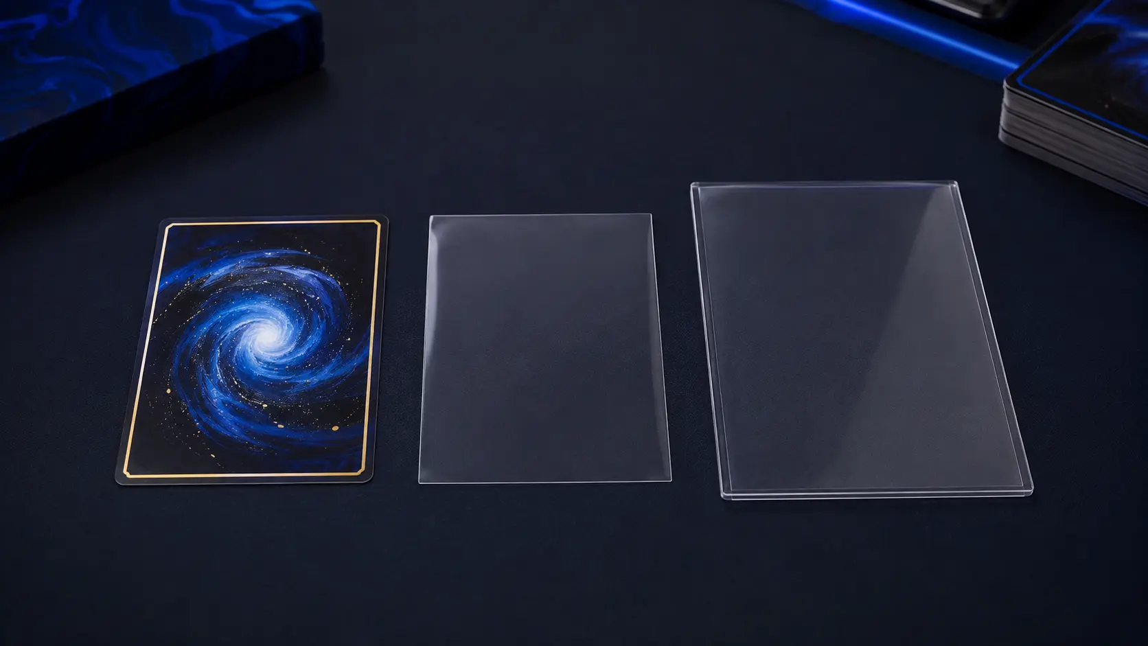Standard trading card with exact-fit inner sleeve and larger outer sleeve
